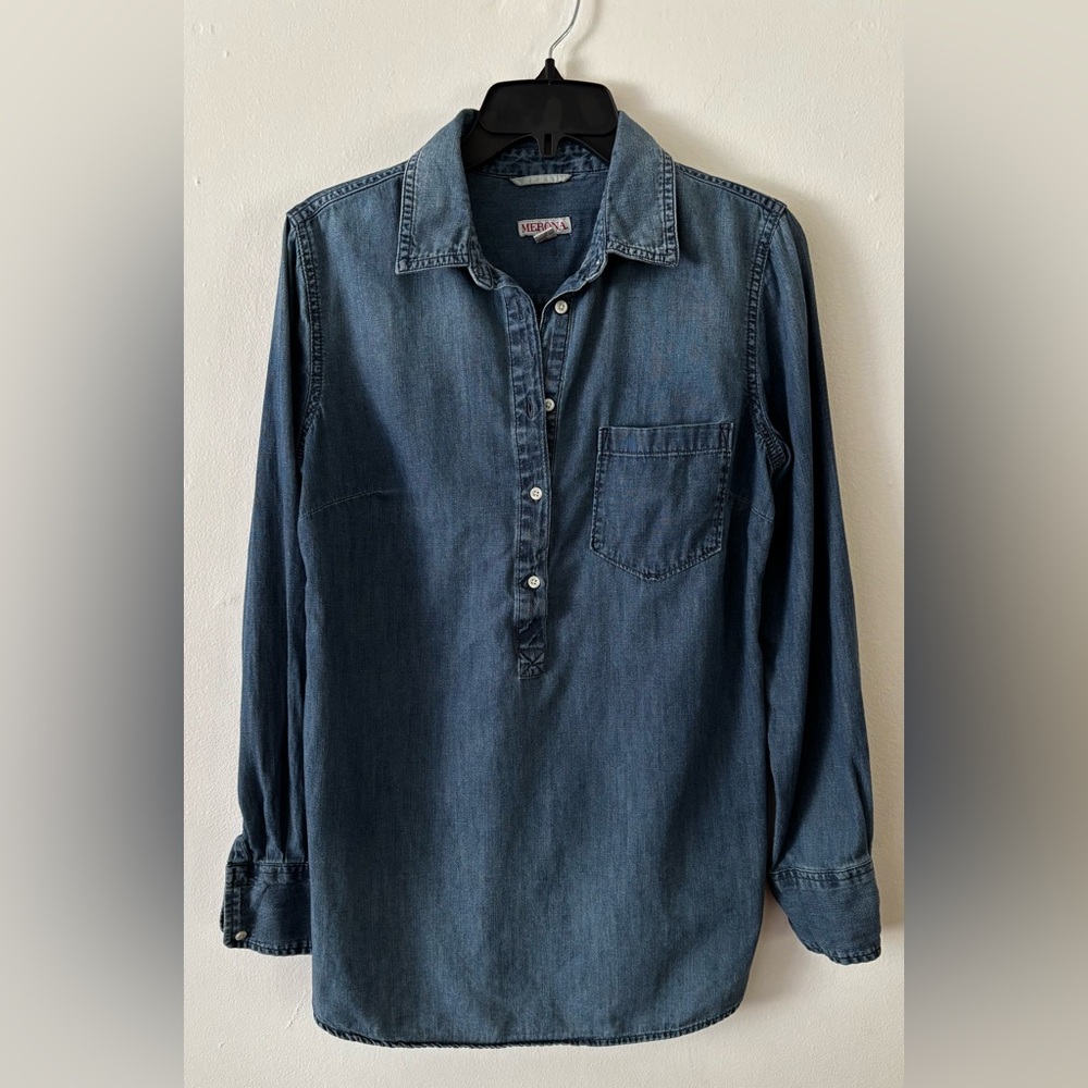 Merona Chambray Denim Button Down Tunic Shirt medium